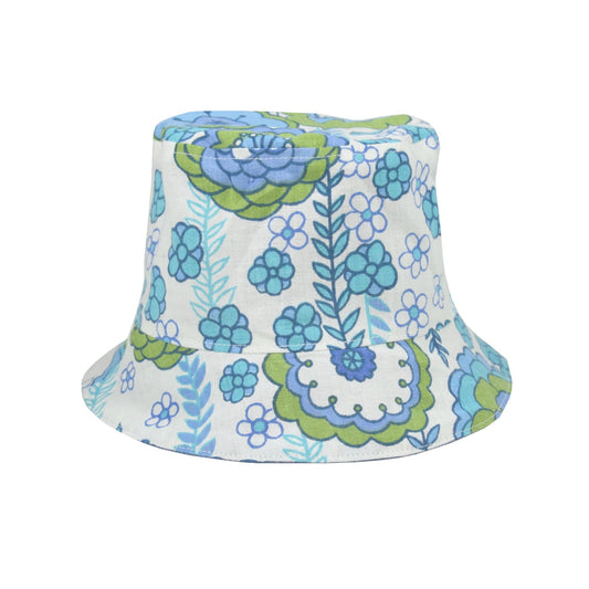Reversible upcycling hat for kids with vintage flowers print