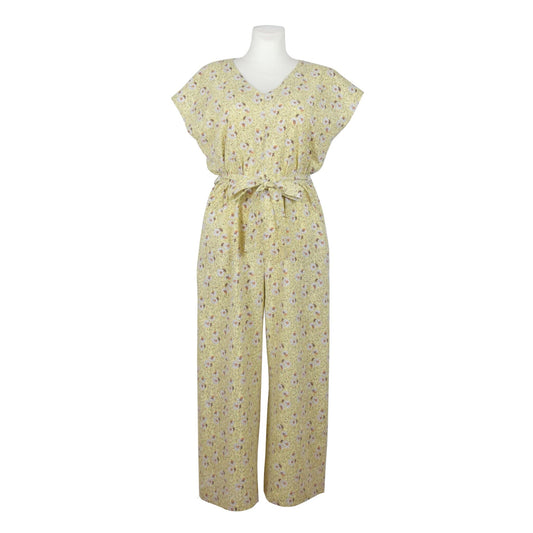Upcycling sustainable summer overall woman yellow flowers